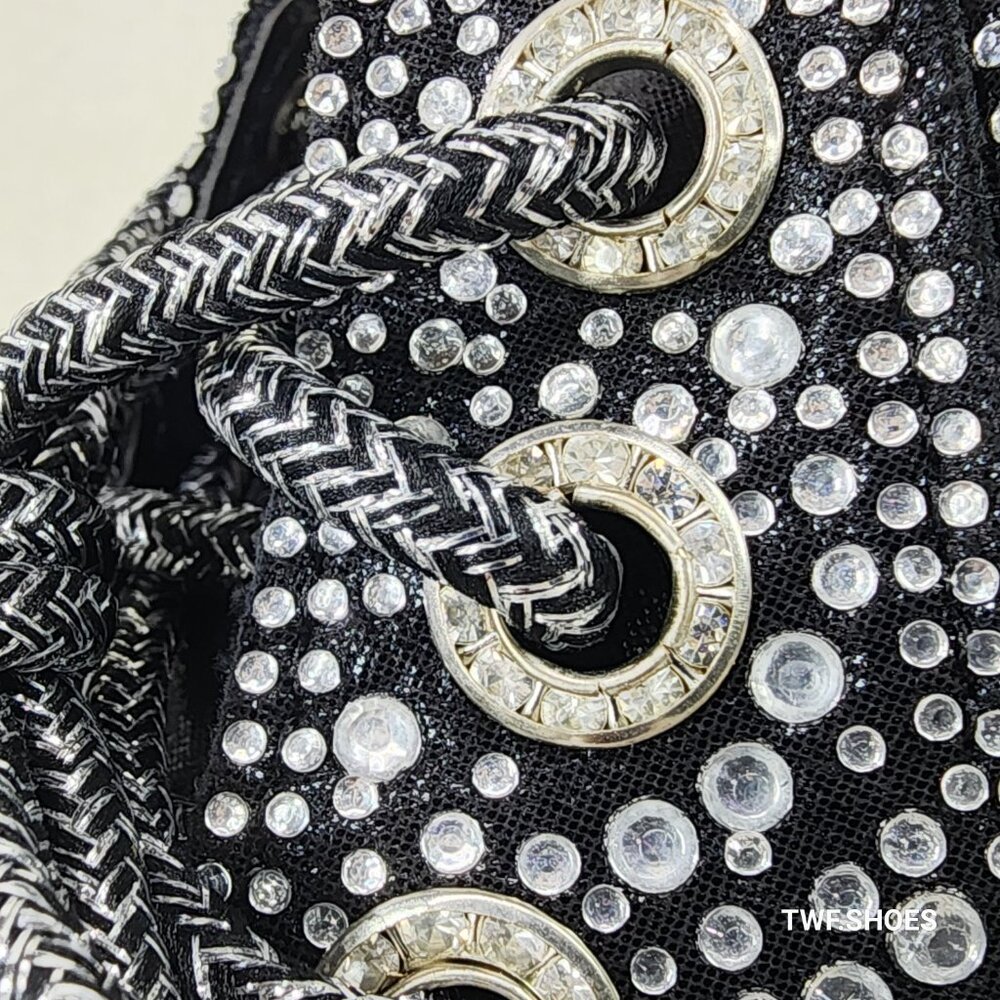 Wonder Sparkling Rhinestone Combat Ankle Boot Metallic Black - Picture 6 of 8